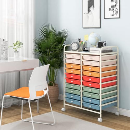 DREAMADE Rolling Cart With Storage Drawers, Utility Cart With Removable Plastic Drawers, Lockable Wheels for Classroom Organization, Art Supplies, Office, Scrapbook (20 Drawers, Macaron) - color: Macaron, style: 20 Drawers