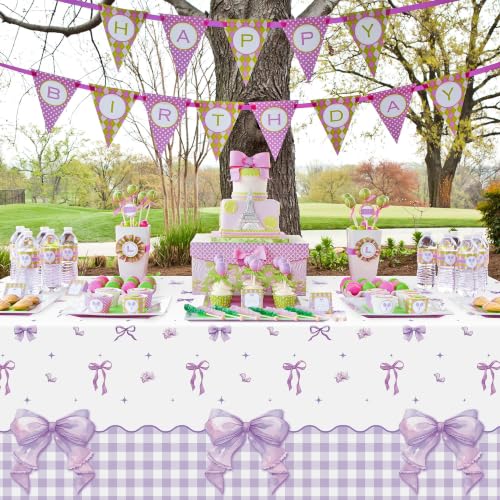 3 Pack Purple Bow Party Tablecloths for Girls Women - color: Purple Bow