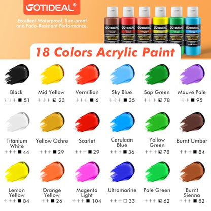 GOTIDEAL Outdoor Acrylic Paint Set, 18 Colors Waterproof Paint 3.4 oz/100ml