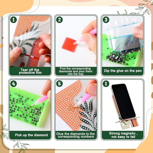 Saillong 6 Pcs Boho Diamond Art Cell Phone Stand 5.5" DIY Full Drill - style: Boho