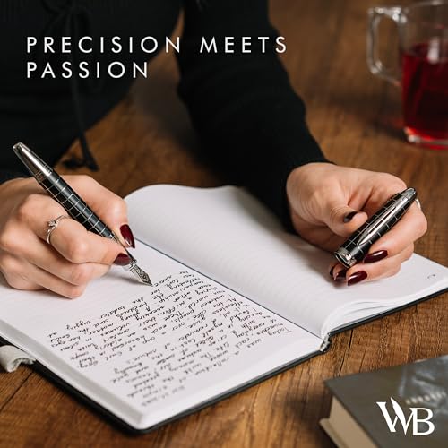 Wordsworth & Black Majesti Fountain Pen Set for Writing, Extra Fine Nib - color: Checked Chrome, style: Extra Fine Nib