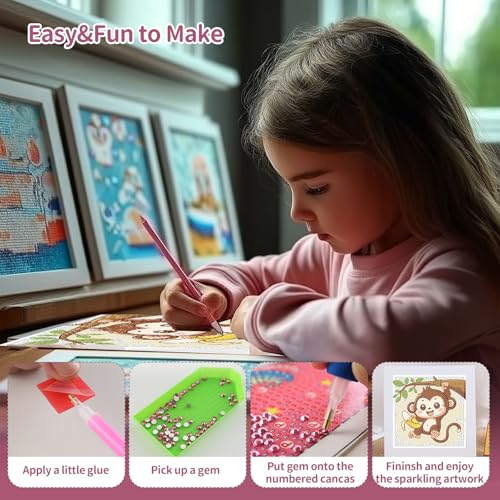 Gemozaic Monkey Diamond Art Kits for Kids Ages 4-8-12 with Frame, 7 x 7 in - color: CC992