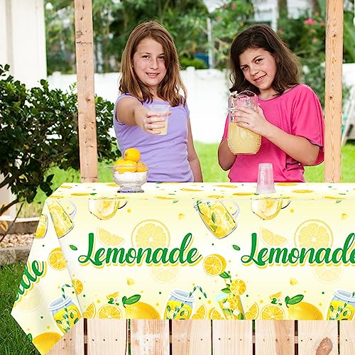 3Pcs Lemonade Table Cloth-Yellow Lemon Theme Disposable Plastic Table Covers Fruit Summer Lemonade Stand Decoration Lemon Rectangular Tablecloth - color: Lemonade