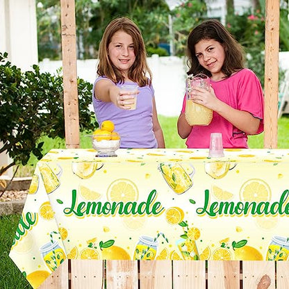 3Pcs Lemonade Table Cloth-Yellow Lemon Theme Disposable Plastic Table Covers Fruit Summer Lemonade Stand Decoration Lemon Rectangular Tablecloth - color: Lemonade