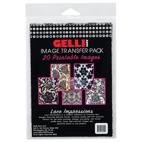 Gelli Arts 8x10 30 Printable Images – Lace Impressions Image Transfer Printables Pack – Collage Art & Texture Sheets for Gel Printing, Mixed Media, Scrapbooking, Card Making & DIY Crafts - color: black and white