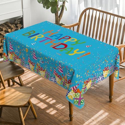 Horaldaily Blue Birthday Tablecloth, 60x60 Inch Square - color: Blue, size: 60" x 60" (Square)