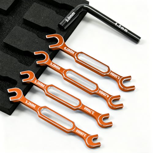 Thin Hex Nut Driver & 4pcs Orange RC Turnbuckle Wrenches RC Tool Set - color: Orange, W/ Hex Nut Driver