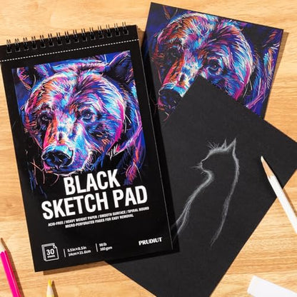 160gsm Black Paper Sketchbook 5.5×8.5In, Spiral Bound Black Notebook - size: 5.5×8.5 Inch (1 pack)