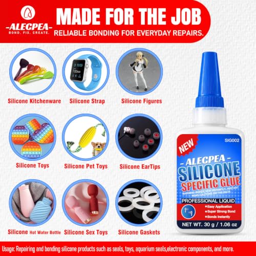 ALECPEA Silicone Glue, 30g Clear Flexible Adhesive with 3 Applicator Tips - color: Silicone Glue