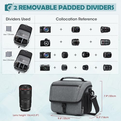 RAINSMORE Camera Bag, DSLR SLR Mirrorless Camera Case for Photographer - color: Grey