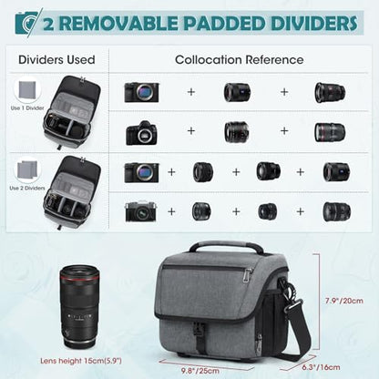 RAINSMORE Camera Bag, DSLR SLR Mirrorless Camera Case for Photographer - color: Grey
