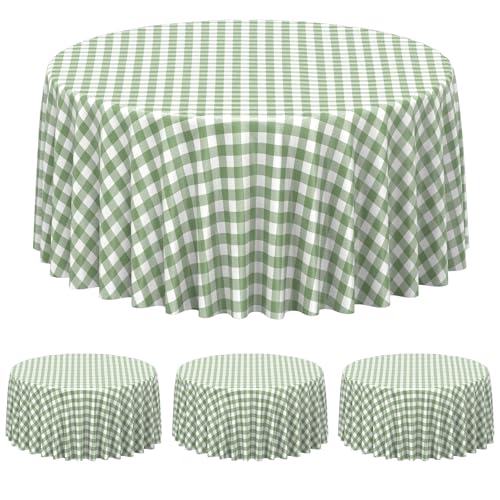 3 Pcs Sage Green Gingham Tablecloths 84 inch Checkered Round Tablecloths - color: Sage Green-round