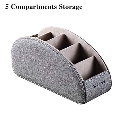 Pu Leather TV Remote Control Holder with 5 Compartments,Remote Caddy/Tray - color: Gray, size: Small