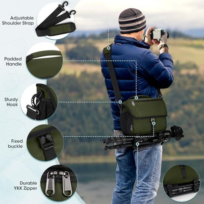 RAINSMORE Camera Bag, DSLR SLR Mirrorless Camera Case for Photographer - color: Green