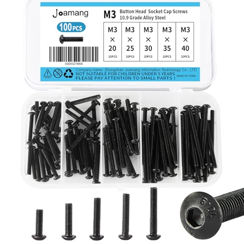 M3 x 20mm 25mm 30mm 35mm 40mm Button Head Socket Cap Screws Bolts, 10.9 Grade Alloy Steel, Black Oxide Finish, Metric Allen Hex Drive, Fully Threaded, Assortment Kit 100Pcs - size: Button M3x20-40 mm