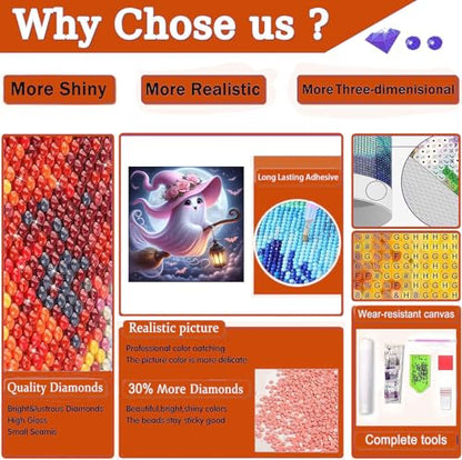 Axquilon Halloween Ghost Diamond Art Kits for Adults 12x12 inch - color: Halloween Ghost