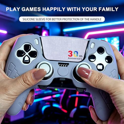 Grey Anti Slip PS5 Edge Controller Skin Set,Soft Protective Controller Cover Case for PlayStation 5 Edge with Touch Pad Stickers and 2 Thumb Grip Caps(30th Grey) - color: 30th Grey