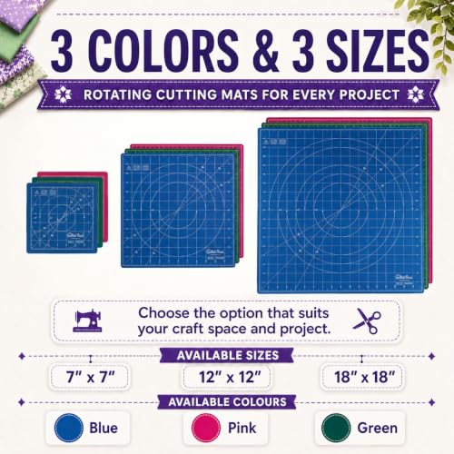 The Quilted Bear 12" x 12" Rotating Self-Healing Cutting Mat, Blue - color: Blue, size: 12"L x 12"W