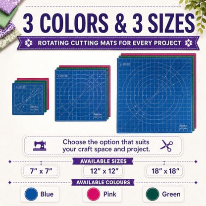 The Quilted Bear 12" x 12" Rotating Self-Healing Cutting Mat, Blue - color: Blue, size: 12"L x 12"W