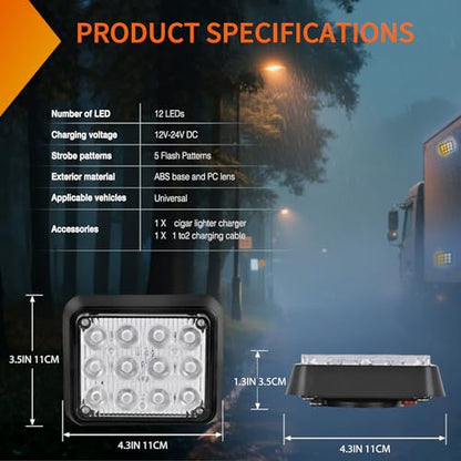 Nilight 12LED Magnetic Wireless Trailer Lights 2PCS Amber and White - color: 12LED Amber White