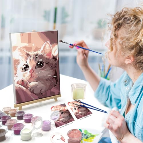 ATDMS Cat Paint by Numbers Kit for Adults with Frame, 8x12 Inch - color: Cat 237