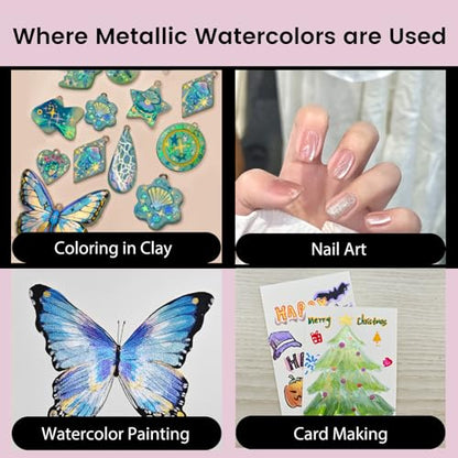 VEESA Metallic Watercolor Paint, 18 Shimmer Colors + 2 Waterbrushes