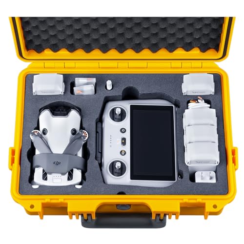 Lykus Titan MM410 Waterproof Hard Case (Yellow) for DJI Mini 4 Pro/Mini 3/Pro and DJI RC 2/RC/RC-N2/N1, Support 7 batteries and RC lanyard [CASE ONLY] - color: Yellow