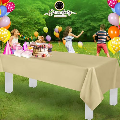 Grandipity Plastic Table Cloth Disposable 12 Pack 54” x 108” Rectangle - color: Beige, size: 54in. x 108in. Rectangle