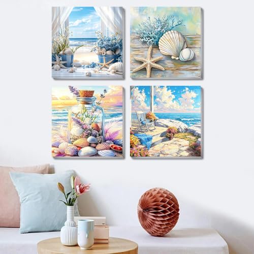 Ekuxom 4 Pack Beach Paint by Numbers Kit for Adults on Canvas Framed - color: 4 Pack Beach