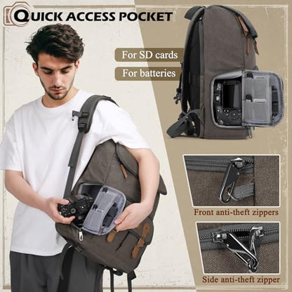 RAINSMORE Camera Backpack, DSLR SLR Mirrorless Camera Bag for Photographer - color: Darkgrey