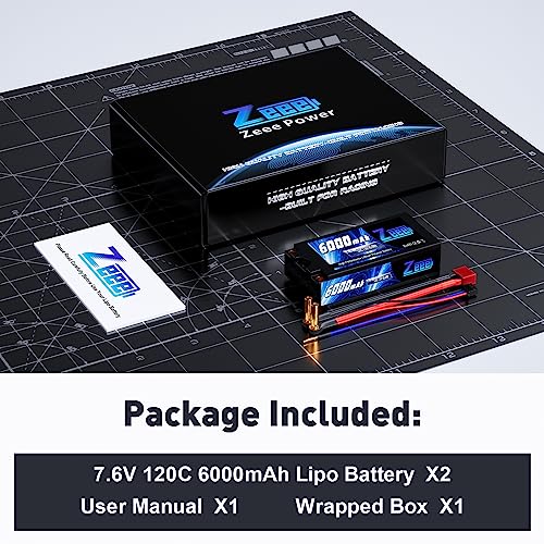 Zeee 2S Shorty Lipo Battery 6000mAh 7.6V 120C with 5mm Bullet to T Plug