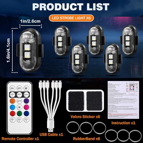 6PCS Wireless LED Lights for Car, Remote Control RGB Lights for Bike Trucks - size: 6PCS (Standard 2LEDs)