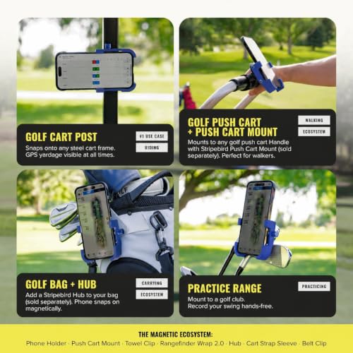 Stripebird PRO Magnetic Golf Cart Phone Holder & Caddy, N52 Magnets - color: Blue