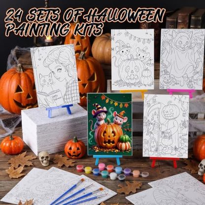 Blosssound 24 Set Halloween Pre Drawn Canvas 5x7'' with Easel - style: Cute Halloween