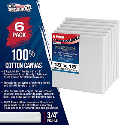 U.S. Art Supply 18"x18" Stretched Canvas for Painting, 3/4" Profile, 6-Pack - size: 18" x 18"