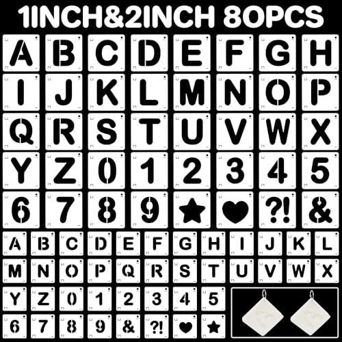 Letter Stencils 80Pcs 1&2Inch Large Alphabet Number Reusable Stencils - size: 1Inch+2Inch