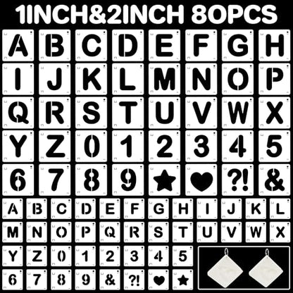 Letter Stencils 80Pcs 1&2Inch Large Alphabet Number Reusable Stencils - size: 1Inch+2Inch