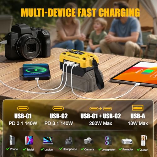 140W USB Battery Charger Compatible with DeWalt 20V Battery - color: Yellow