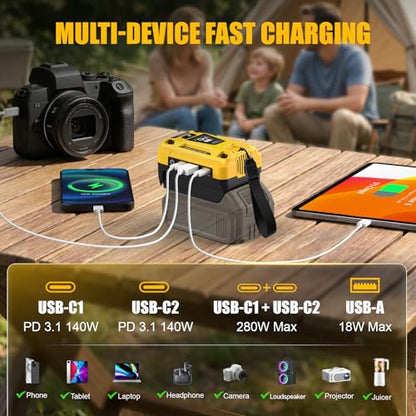 140W USB Battery Charger Compatible with DeWalt 20V Battery - color: Yellow