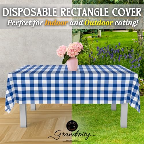 Grandipity Plastic Table Cloth Disposable 12 Pack 54” x 108” Rectangle - color: Blue Gingham Checkered, size: 54in. x 108in. Rectangle