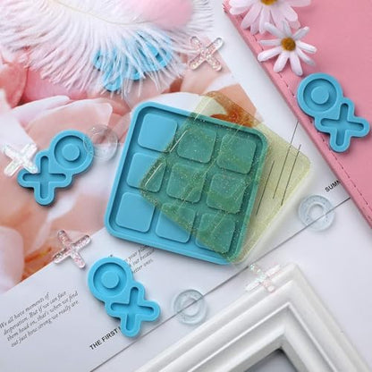 DECYOOL 6 Pcs Tic Tac Toe Resin Mold Set, X O Silicone Board Game Molds - color: Blue, size: 4 in x 4 in