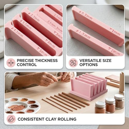 Polymer Clay Thickness String Roller Tool, Professional Polymer Clay Roller with Precise Thickness Control, Pottery Teaching Rolling Mud Stick Guide Tools for DIY Crafts and Jewelry Making