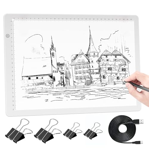 Comzler Tracing Light Board, A4 White Dimmable Brightness LED Light Table, Light Drawing Board for Tracing, Sketch Light Pad for Artists, Animation, Sketching, Stenciling