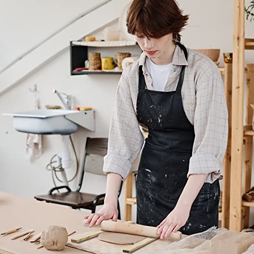 7 Pcs Pottery Teaching Rolling Mud Stick Guide and Wood Rolling Pin Set Include 6 Pcs 15. 8 x 0. 8 Inches Mudboard Guide and Clay Roller Tools for Manual Self Made Clay Gift Decoration