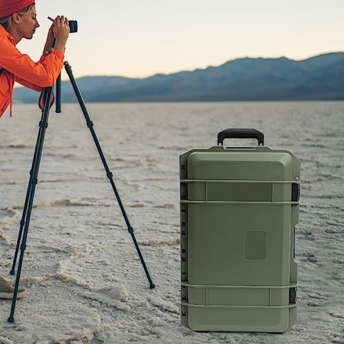 Portable Protective Camera Case, 22" Protective Roller Hard Camera Case with Wheels and Foams Camera Suitcase Waterproof Rolling Hard Case for Camera,Tools,Lens,Drone,Equipment (Green) - color: Green