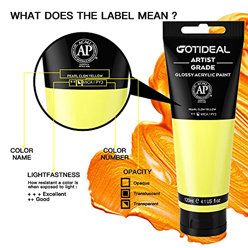 GOTIDEAL Metallic Acrylic Paint Pearl Clon Yellow Tubes(120ml, 4.1 oz) - color: Pearl Clon Yellow, style: Metallic