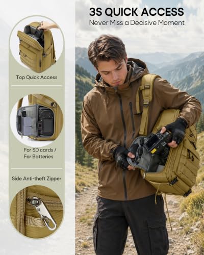RAINSMORE Camera Backpack, DSLR/SLR/Mirrorless Tactical Camera Bag Cases - color: Khaki
