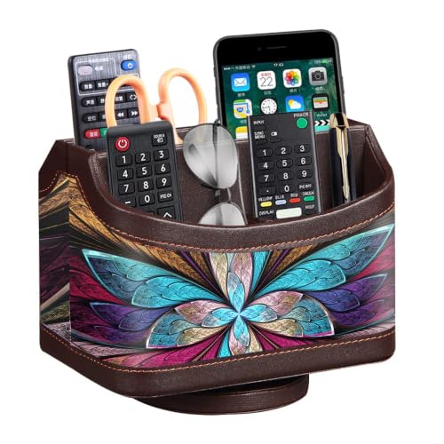 360° Rotatable Remote Control Holder,PU Leather TV Remote Caddy for Table - color: 7-color flower