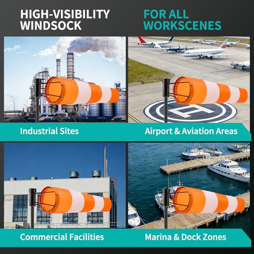 Heavy Duty Windsock 8" x 36"Includes Diameter Ball Bearing Windsocks Frame - color: Orange White Stripe / Black Frame