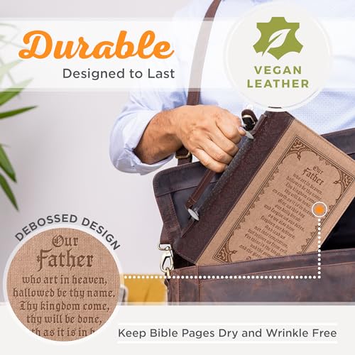 Christian Art Gifts Faux Leather Bible Cover: The Lord’s Prayer, Brown/Tan